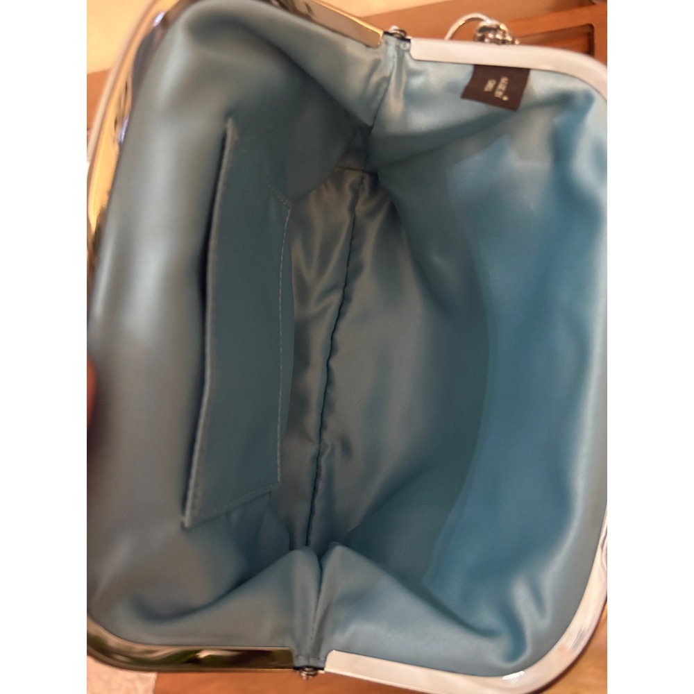 Coach Wristlet Bag Womens Satin Clutch Teal Blue Kiss Lock Vintage Evening Glam - Picture 9 of 10
